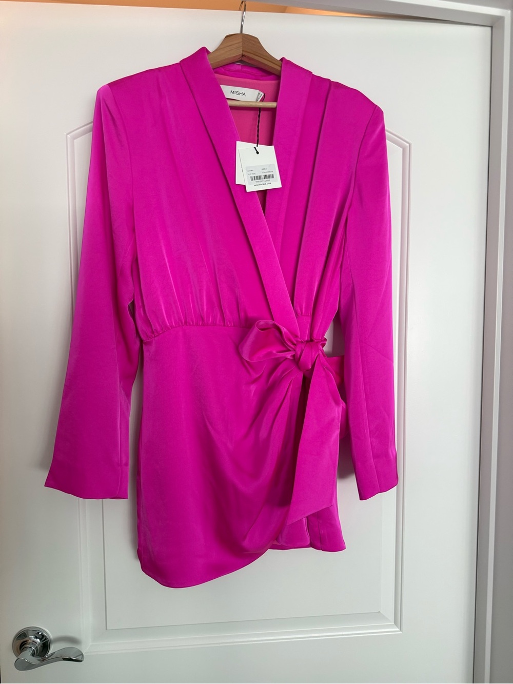 MISHA COLLECTION Fuchsia Wrap Tie Mini Dress
